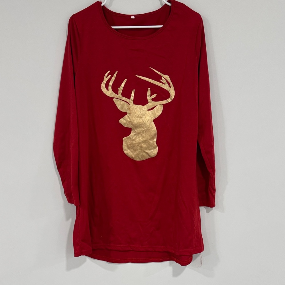 Kohl's Red Tunic with Gold Deer Design